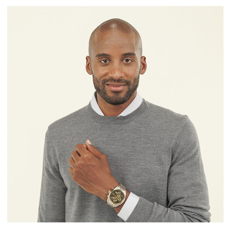 Hugo Boss Grand Prix Chronograph Green Dial Two Tone Steel Strap Watch for Men - 1514227