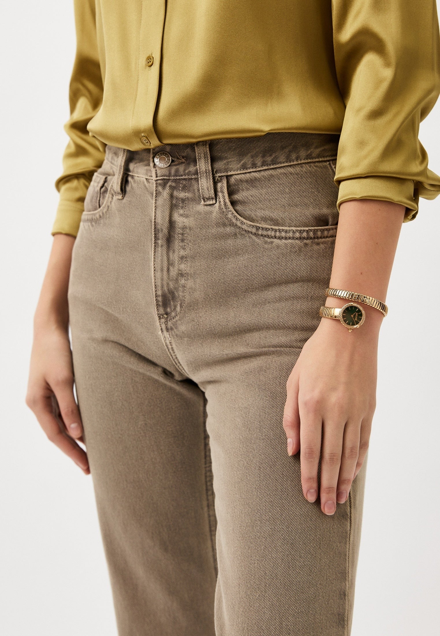 Just Cavalli Enchanting Green Dial Gold Steel Strap Watch for Women - JC1L301M0035