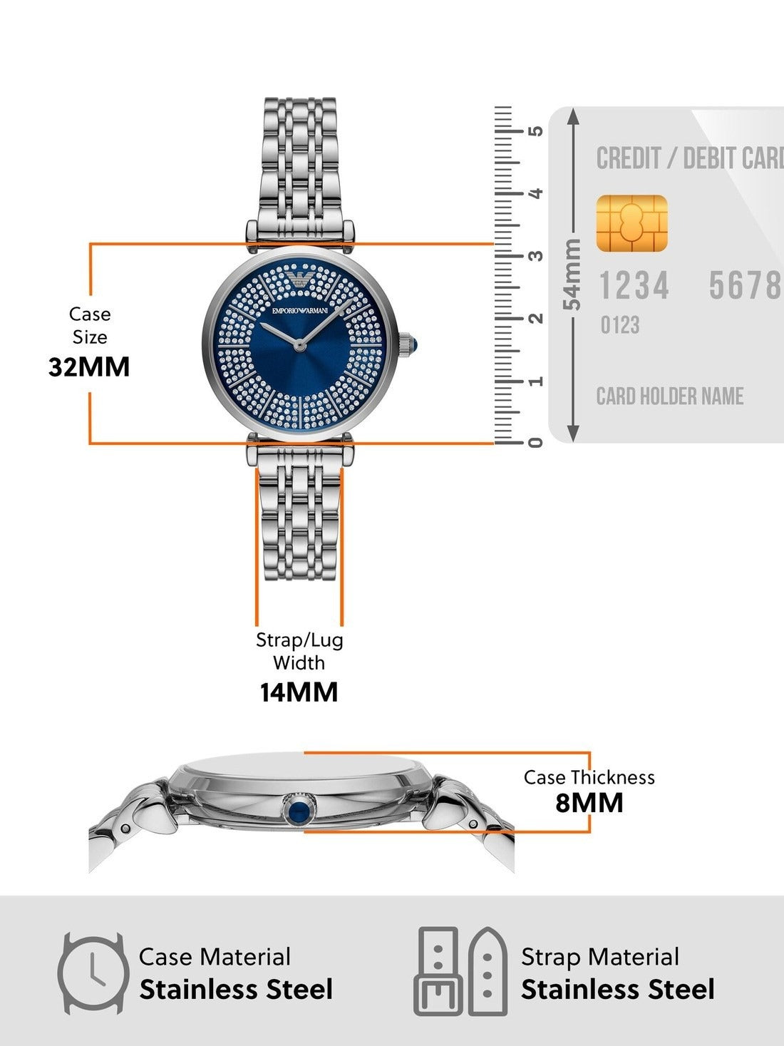 Emporio Armani Gianni T-Bar Blue Dial Silver Steel Strap Watch for Women - AR11627