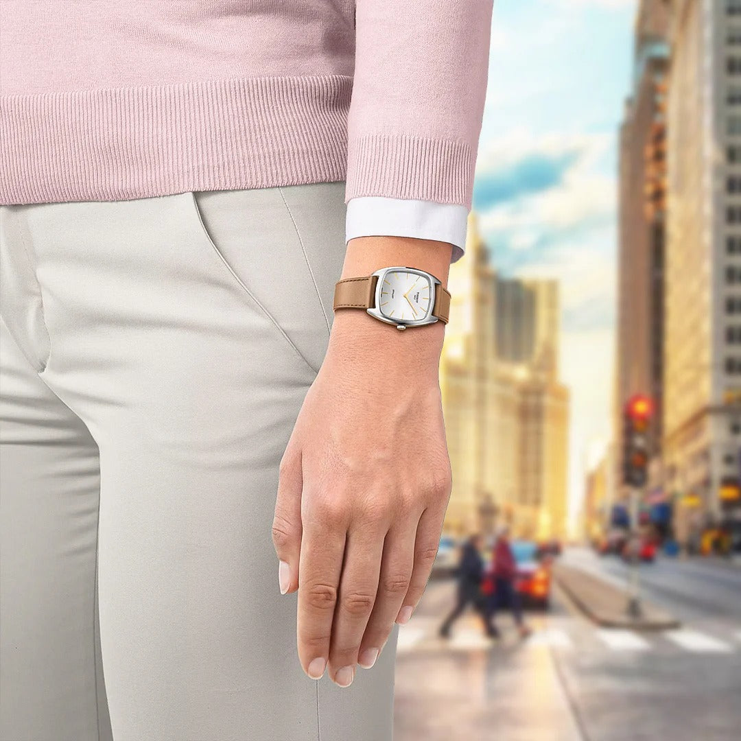 Tissot Stylist Quartz Silver Dial Brown Leather Strap Watch for Women - T159.909.16.031.00