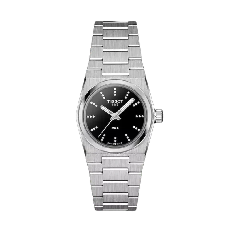 Tissot PRX Quartz Diamonds Black Dial Silver Steel Strap Watch for Women - T137.010.11.056.00