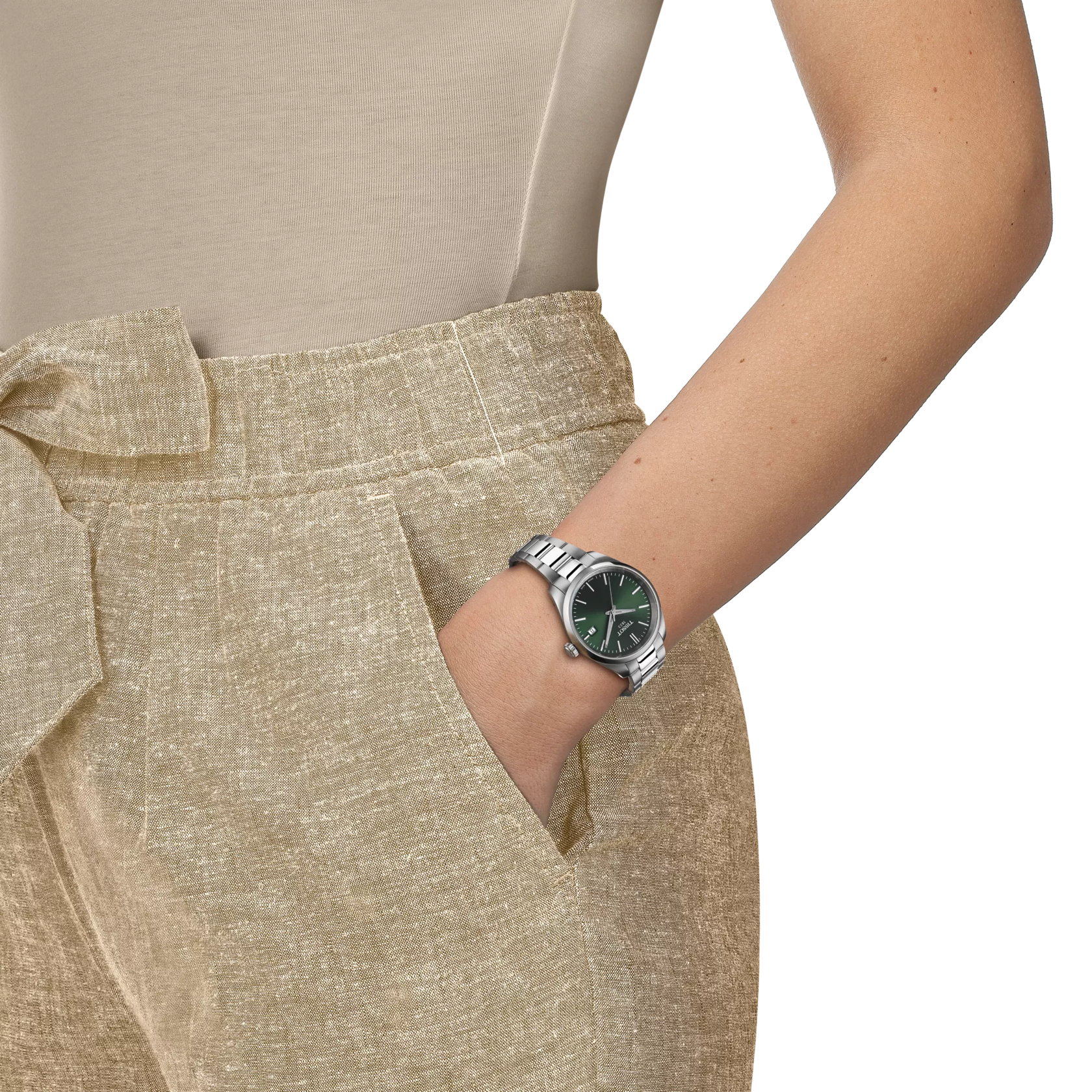 Tissot PR 100 Quartz Green Dial Silver Steel Strap Watch for Women - T150.210.11.091.00