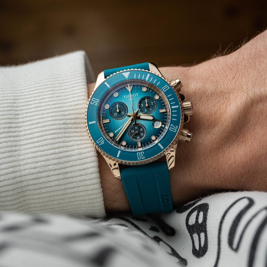 Tissot Seastar 1000 Chronograph Turqouise Dial Turqouise Rubber Strap Watch for Women - T120.217.37.041.00