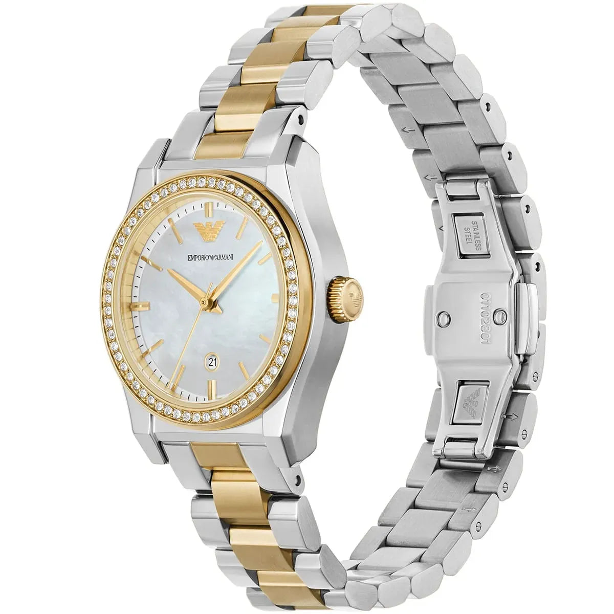 Emporio Armani Federica Mother of Pearl Dial Two Tone Steel Strap Watch for Women - AR11559