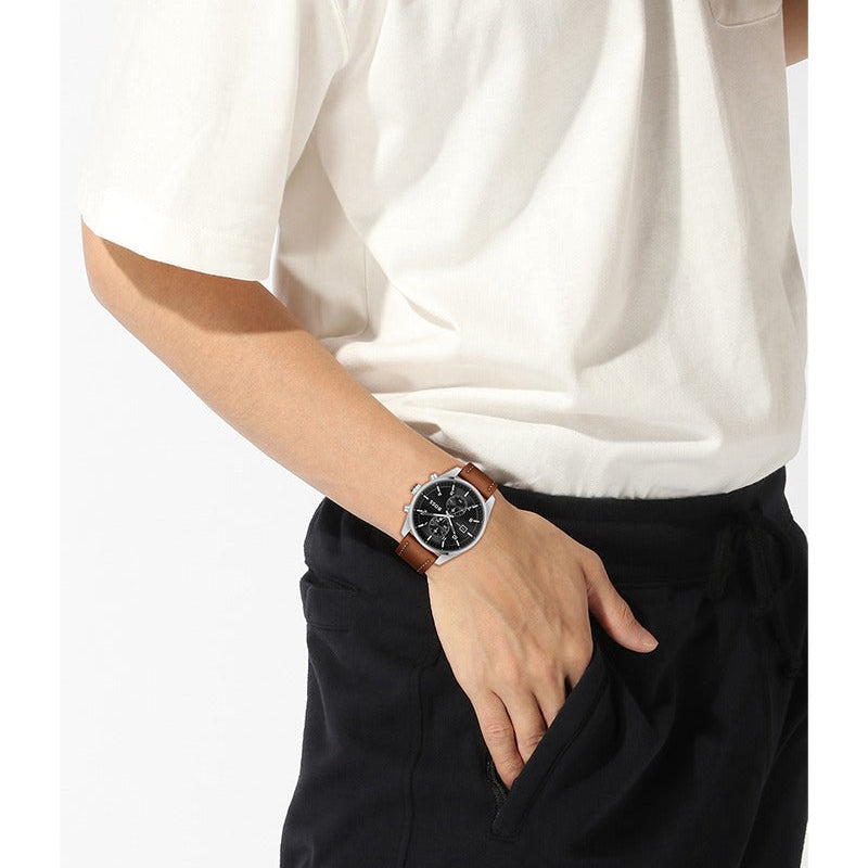 Hugo Boss Skytraveller Chronograph Black Dial Blue Leather Strap Watch for Men - 1514161