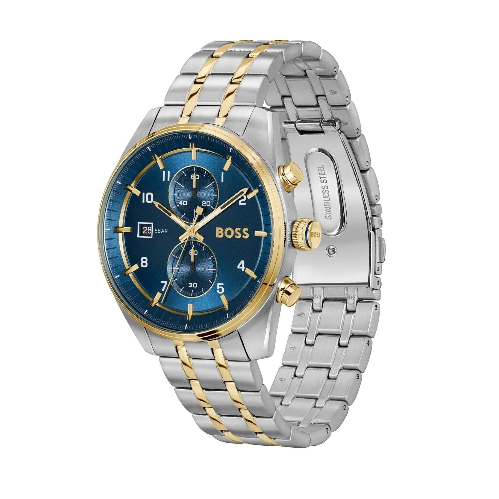 Hugo Boss Skytraveller Chronograph Blue Dial Two Tone Steel Strap Watch for Men - 1514247