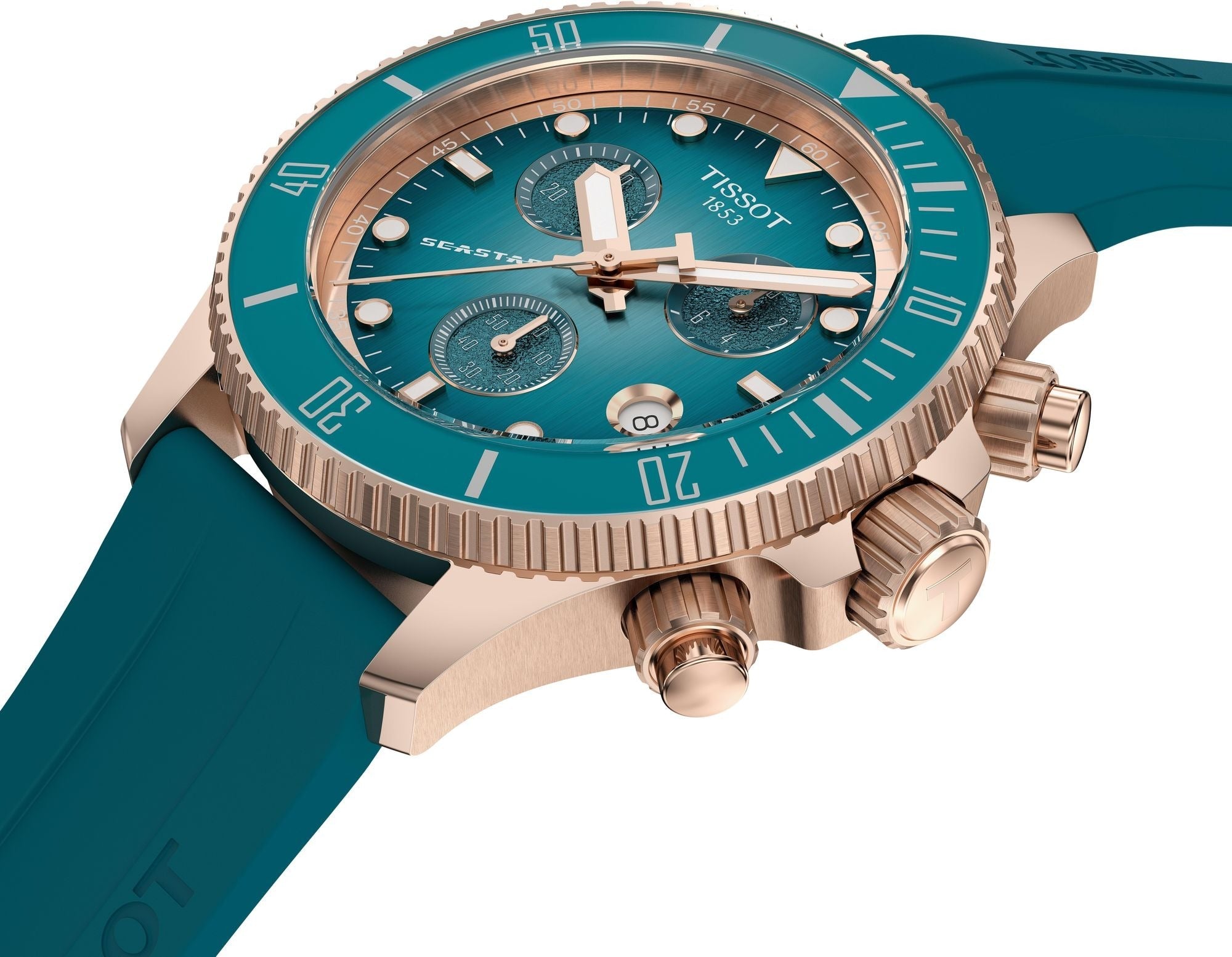 Tissot Seastar 1000 Chronograph Turqouise Dial Turqouise Rubber Strap Watch for Women - T120.217.37.041.00