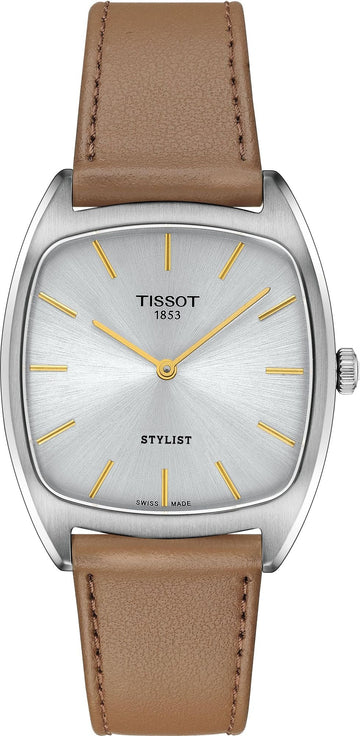 Tissot Stylist Quartz Silver Dial Brown Leather Strap Watch for Women - T159.909.16.031.00