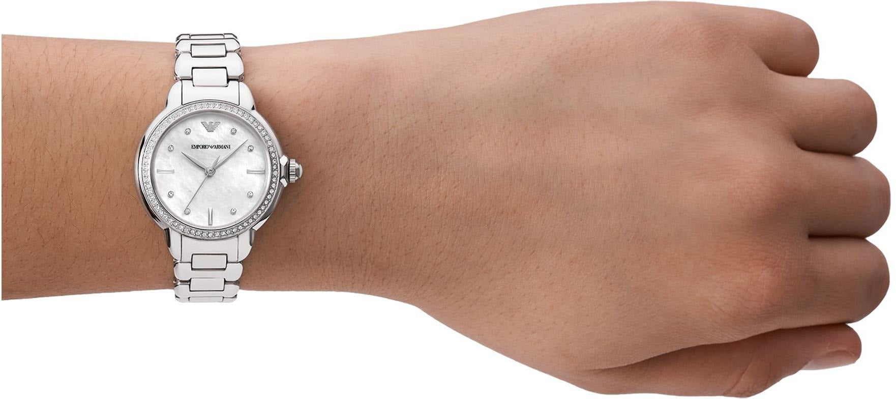 Emporio Armani Mia Mother of Pearl Dial Silver Steel Strap Watch for Women - AR11596