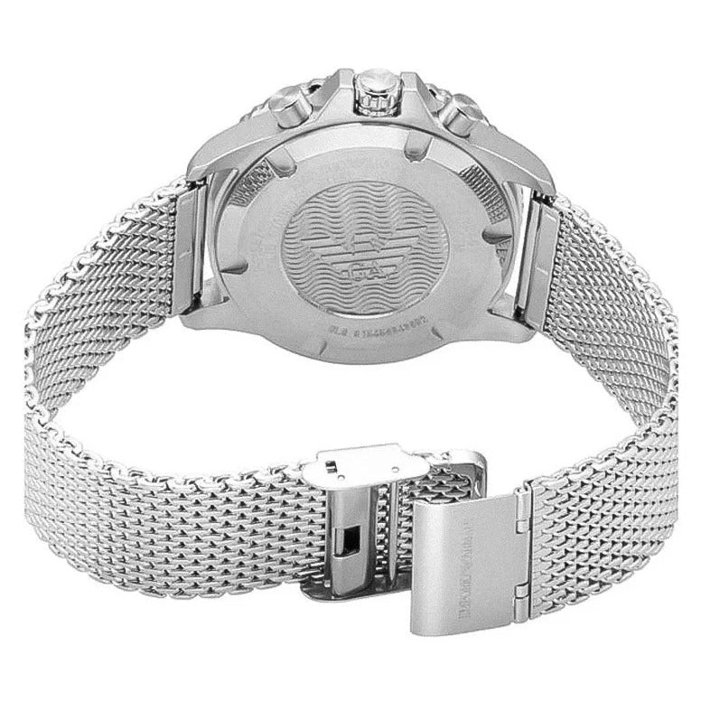 Emporio Armani Diver Chronograph Blue Dial Silver Mesh Strap Watch for Men - AR11587