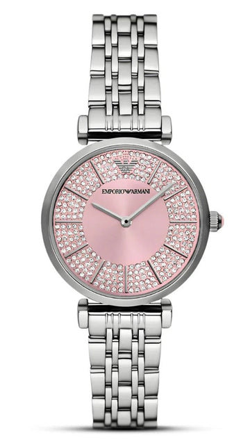 Emporio Armani Gianni T-Bar Pink Dial Silver Steel Strap Watch for Women - AR11686