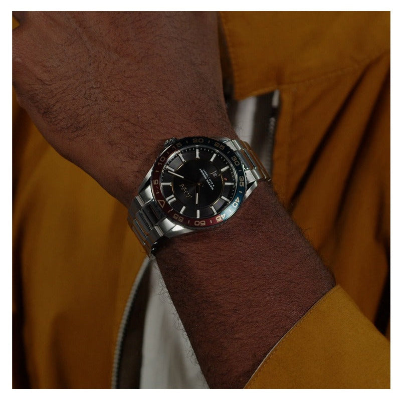 Hugo Boss Runner 3H Black Dial Silver Steel Strap Watch for Men - 1514210