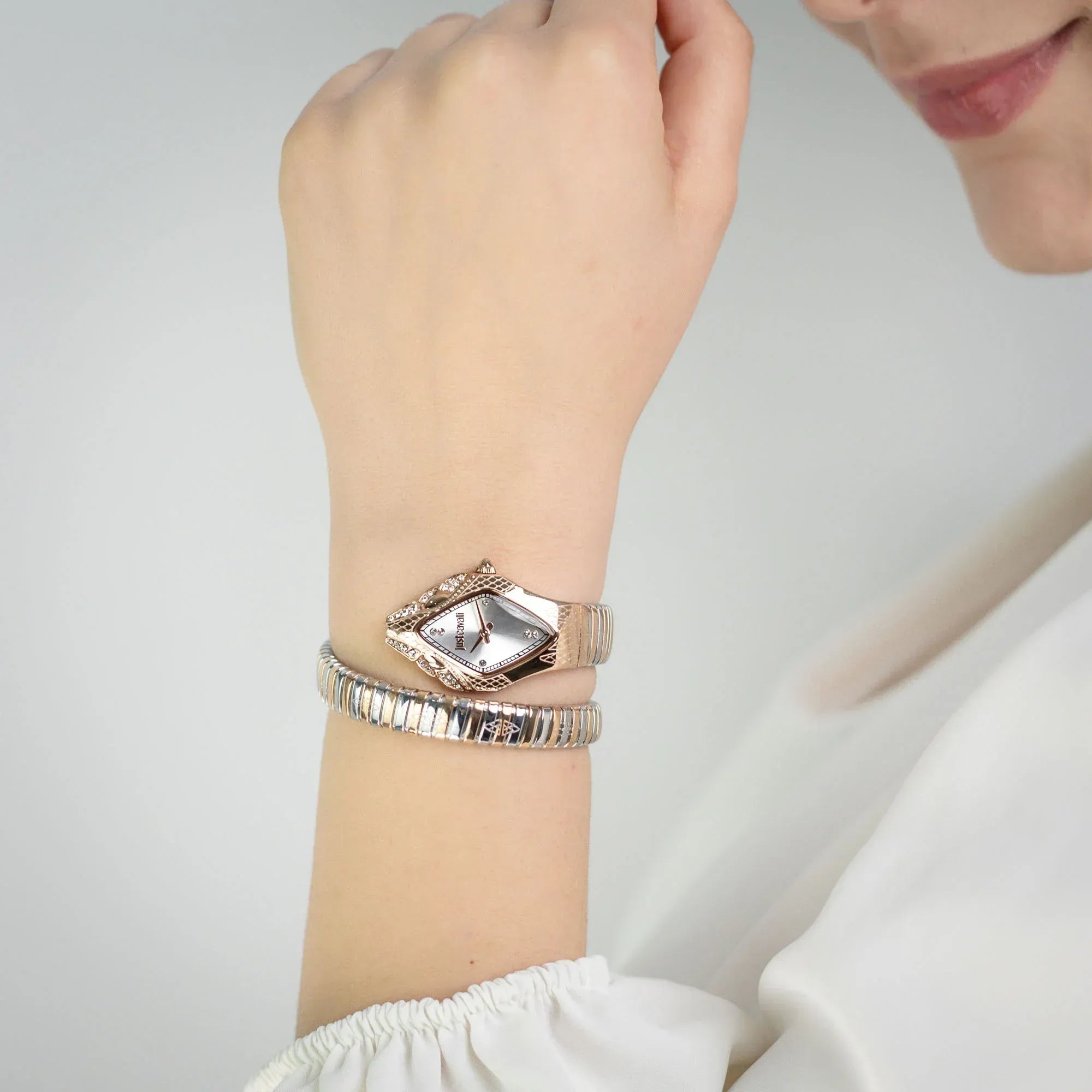 Just Cavalli Cristallo Silver Dial Silver Steel Strap Watch for Women - JC1L307M0015
