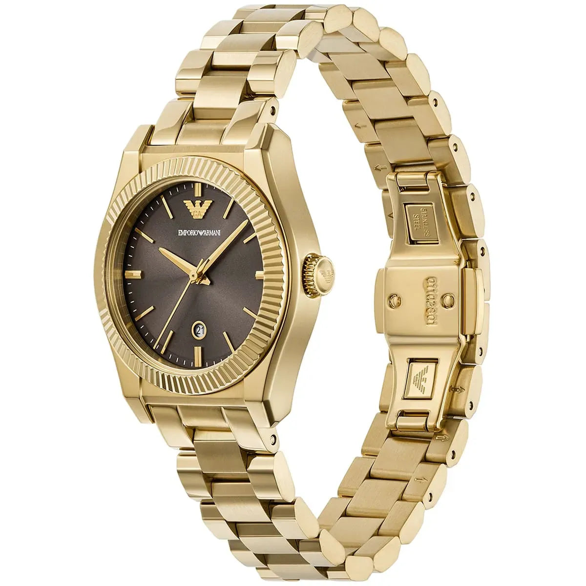 Emporio Armani Federica Brown Dial Gold Steel Strap Watch for Women - AR11700