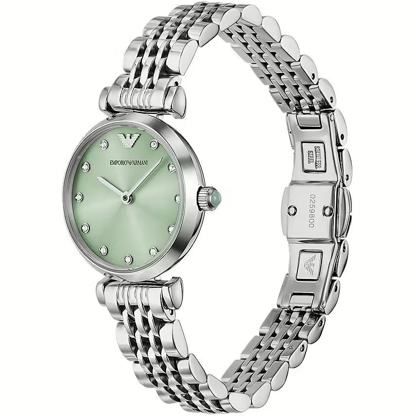 Emporio Armani Gianni T Bar Green Dial Silver Steel Strap Watch for Women - AR11667