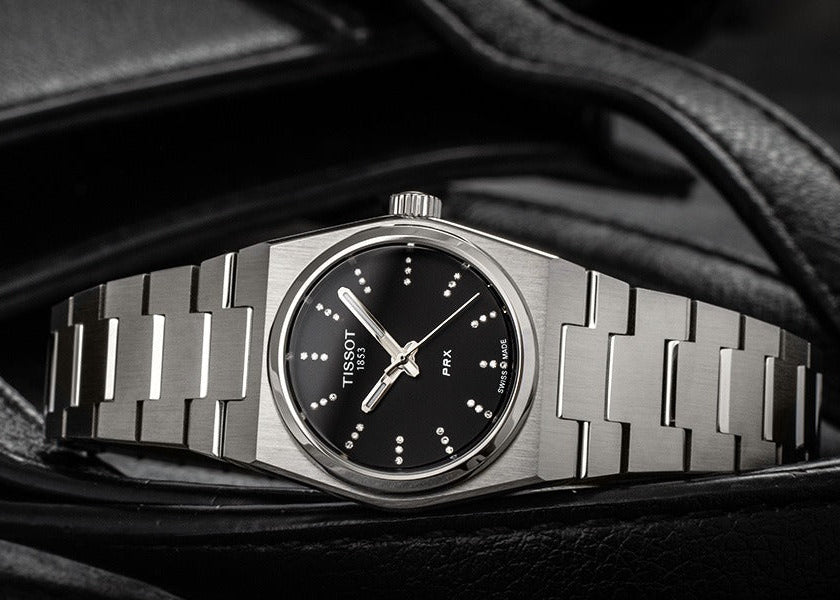 Tissot PRX Quartz Diamonds Black Dial Silver Steel Strap Watch for Women - T137.010.11.056.00