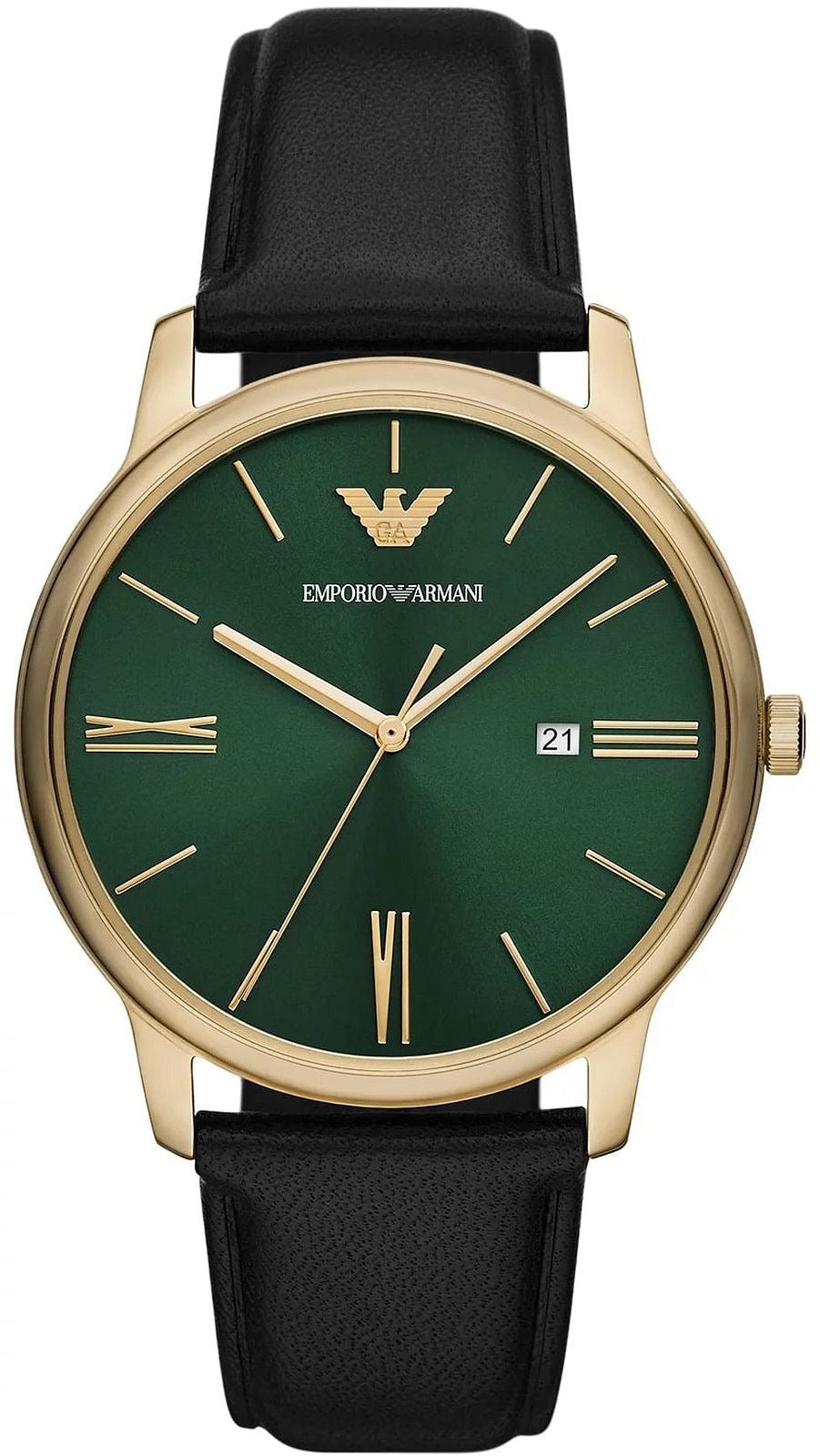 Emporio Armani Minimalist Green Dial Black Leather Strap Watch for Men - AR11601