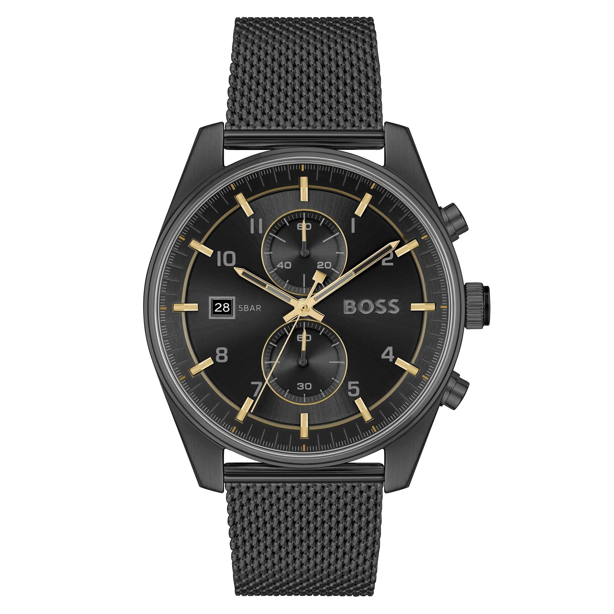 Hugo Boss Skytraveller Chronograph Black Dial Black Mesh Strap Watch for Men - 1514150