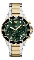 Emporio Armani World Explorer Chronograph Green Dial Two Tone Steel Strap Watch for Men - AR11695