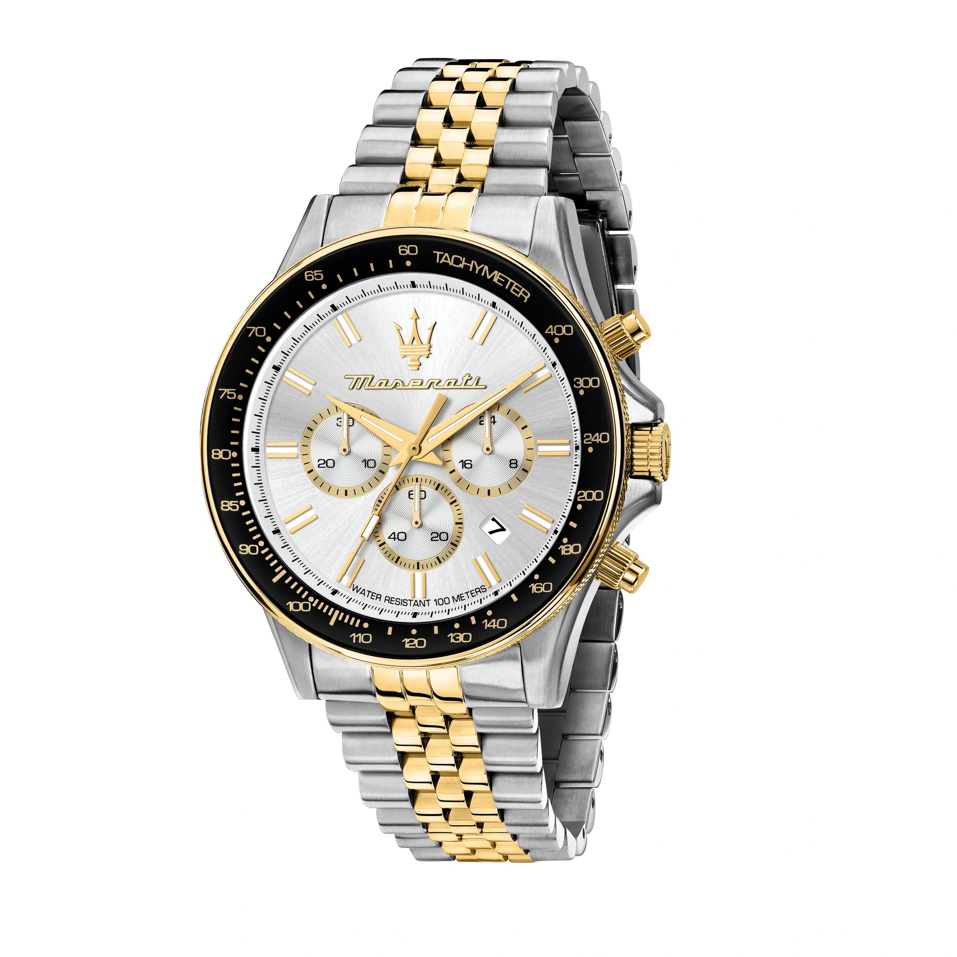 Maserati SFIDA Chronograph Silver Dial Two Tone Steel Strap Watch for Men - R8873640024