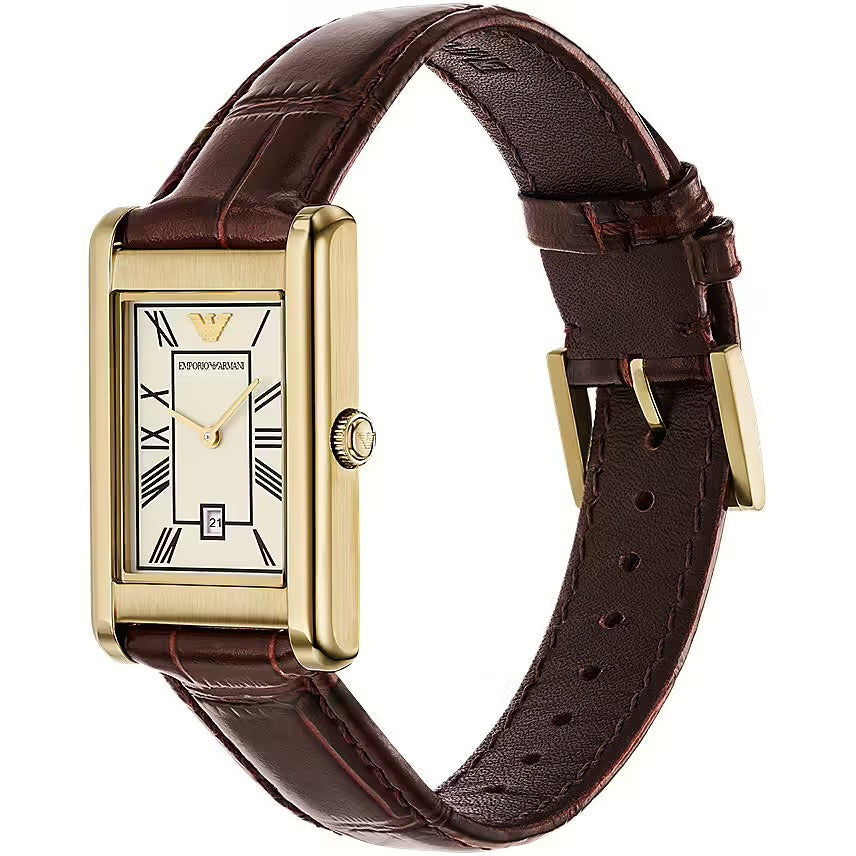 Emporio Armani Gino White Dial Brown Leather Strap Watch for Men - AR11665