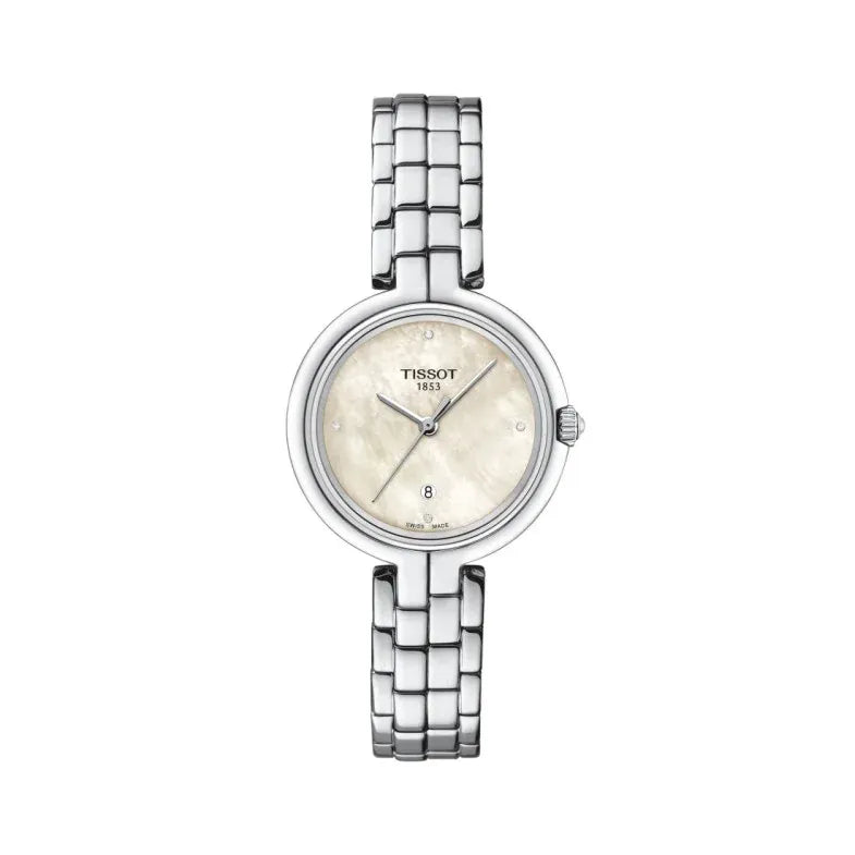 Tissot T-Lady Flamingo Diamonds Mother of Pearl Dial SIlver Steel Strap Watch for Women - T094.210.11.116.02