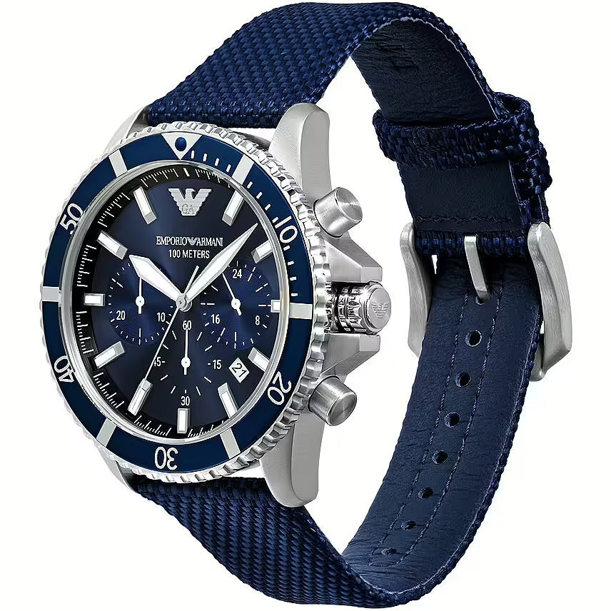Emporio Armani World Explorer Chronograph Blue Dial Blue Nylon Strap Watch for Men - AR11588