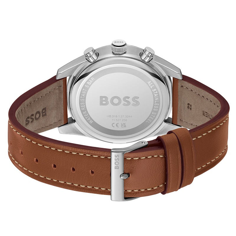 Hugo Boss Skytraveller Chronograph Black Dial Blue Leather Strap Watch for Men - 1514161