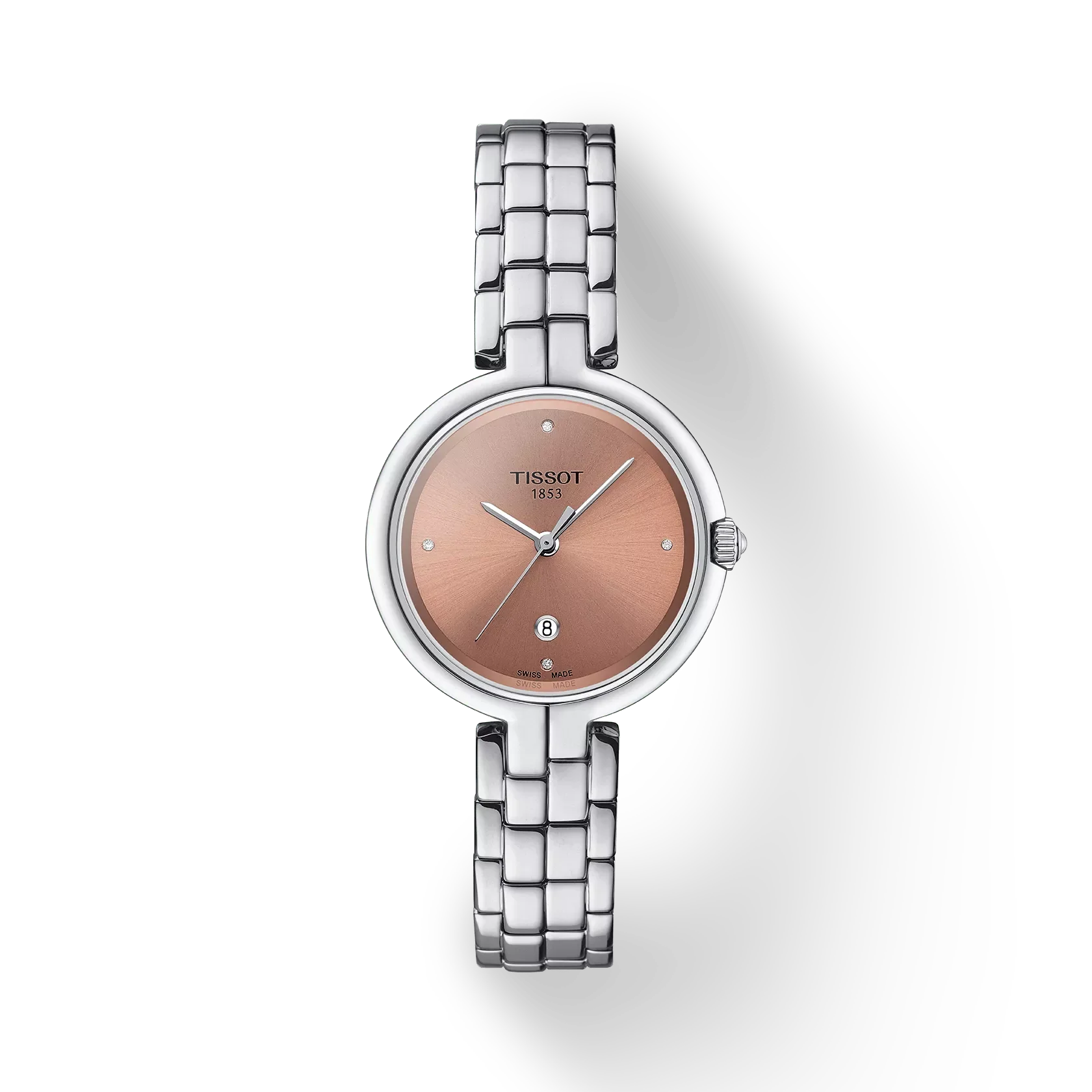 Tissot T-Lady Flamingo Diamonds Pink Dial Silver Steel Strap Watch for Women - T094.210.11.336.00