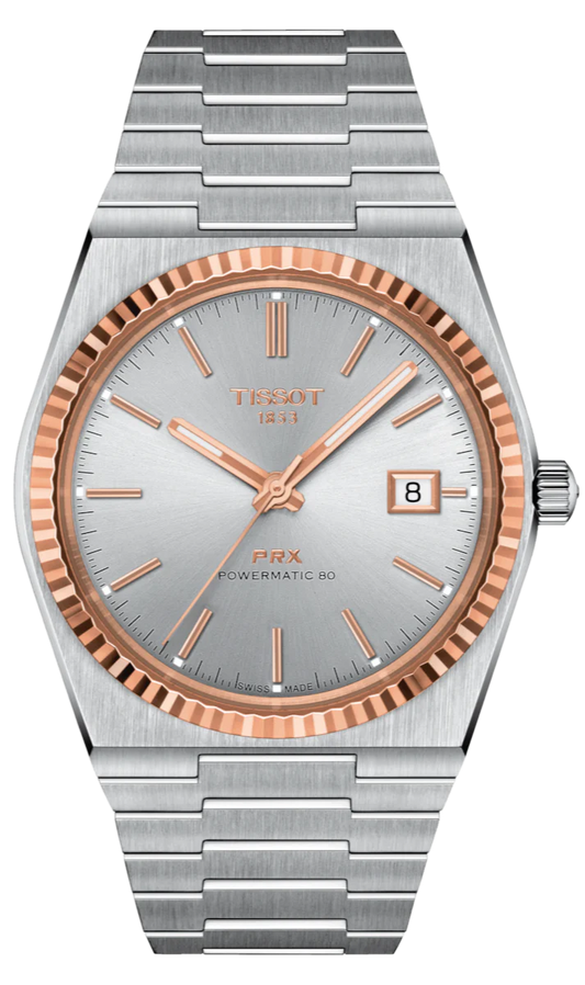 Tissot PRX Powermatic 80 18K Silver Dial Silver Steel Strap Watch for Men - T931.407.41.031.00