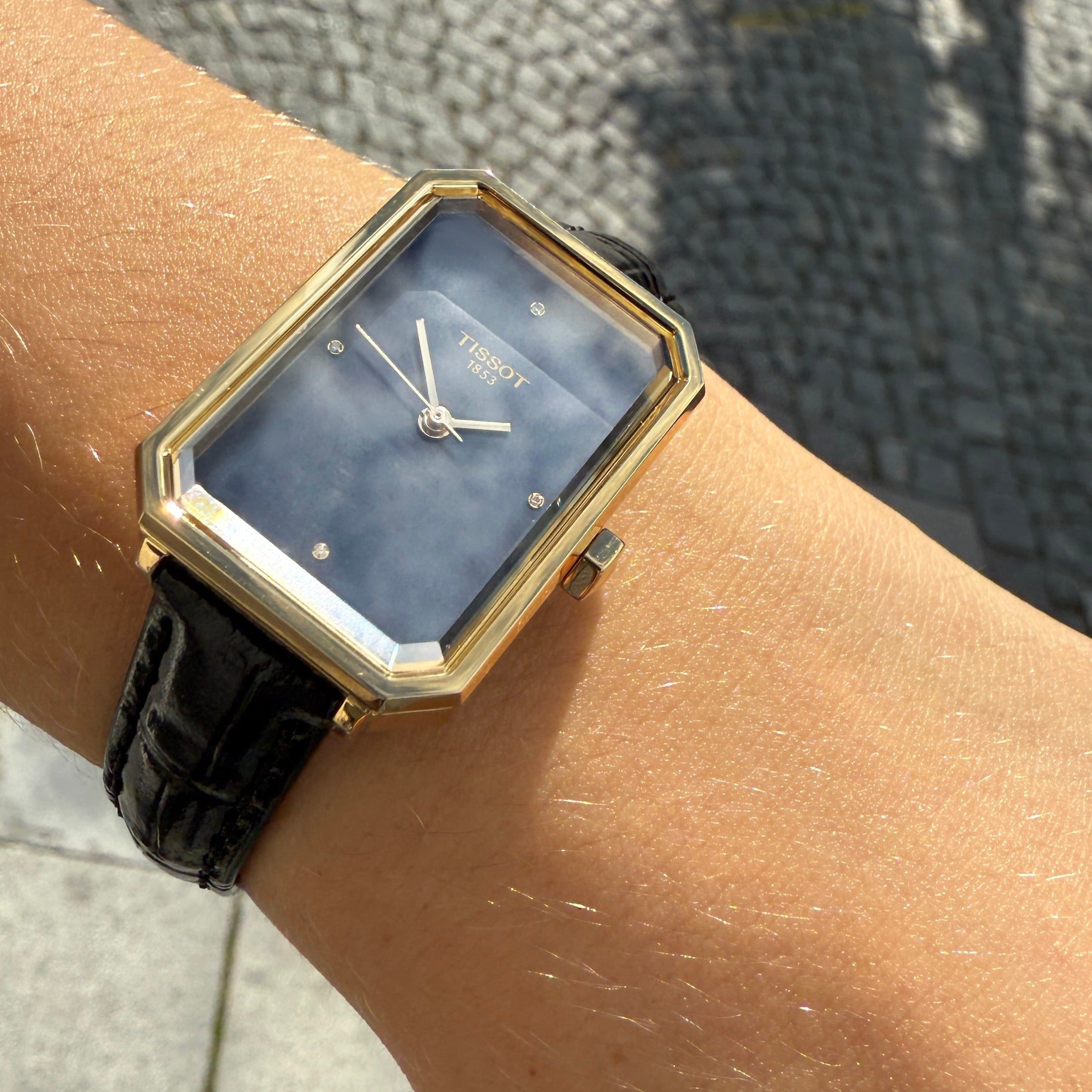 Tissot SRV Black Mother of Pearl Dial Black Leather Strap Watch for Women - T160.110.36.126.00