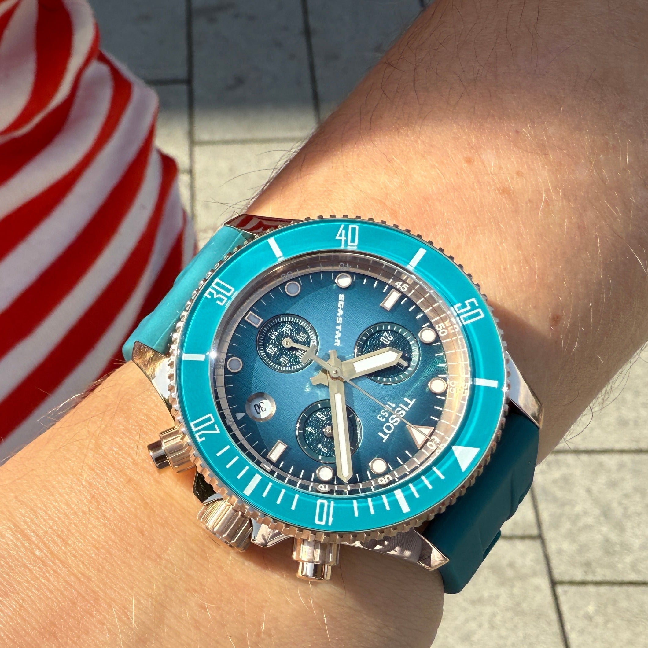 Tissot Seastar 1000 Chronograph Turqouise Dial Turqouise Rubber Strap Watch for Women - T120.217.37.041.00