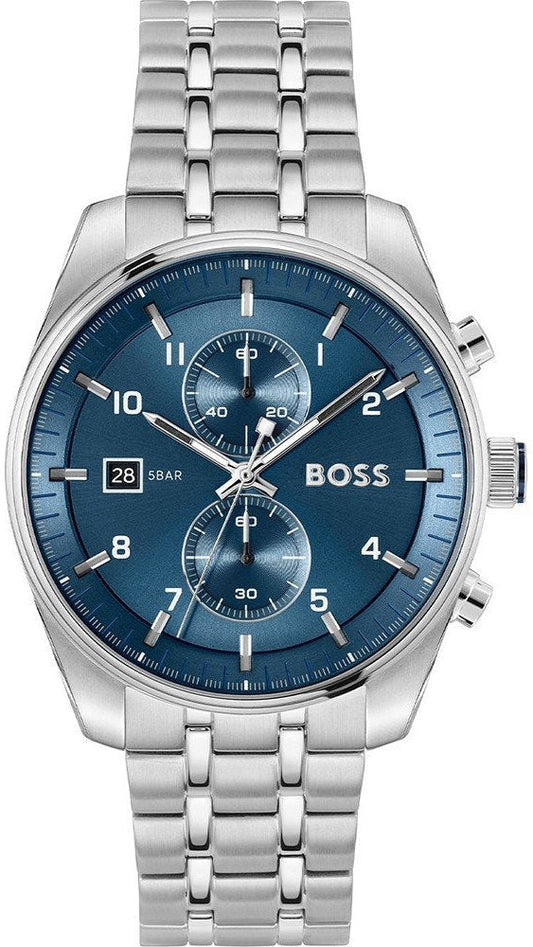 Hugo Boss Skytraveller Chronograph Blue Dial Silver Steel Strap Watch for Men - 1514216