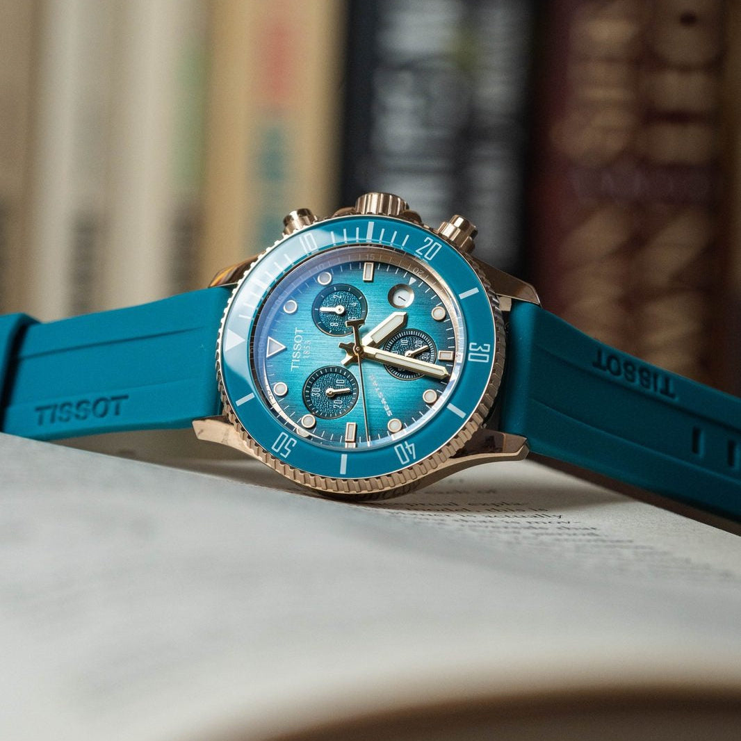 Tissot Seastar 1000 Chronograph Turqouise Dial Turqouise Rubber Strap Watch for Women - T120.217.37.041.00