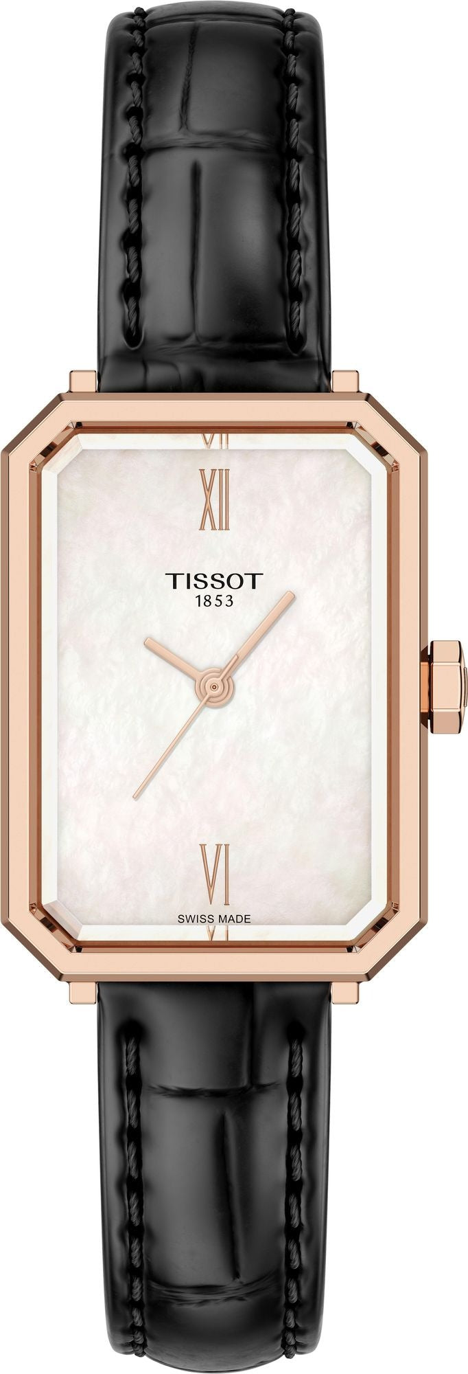 Tissot SRV White Mother of Pearl Dial Black Leather Strap Watch for Women - T160.110.36.113.00