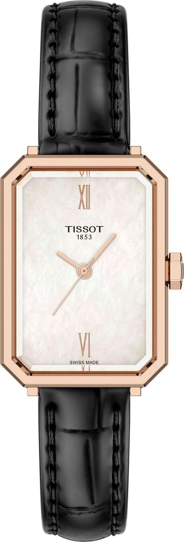Tissot SRV White Mother of Pearl Dial Black Leather Strap Watch for Women - T160.110.36.113.00