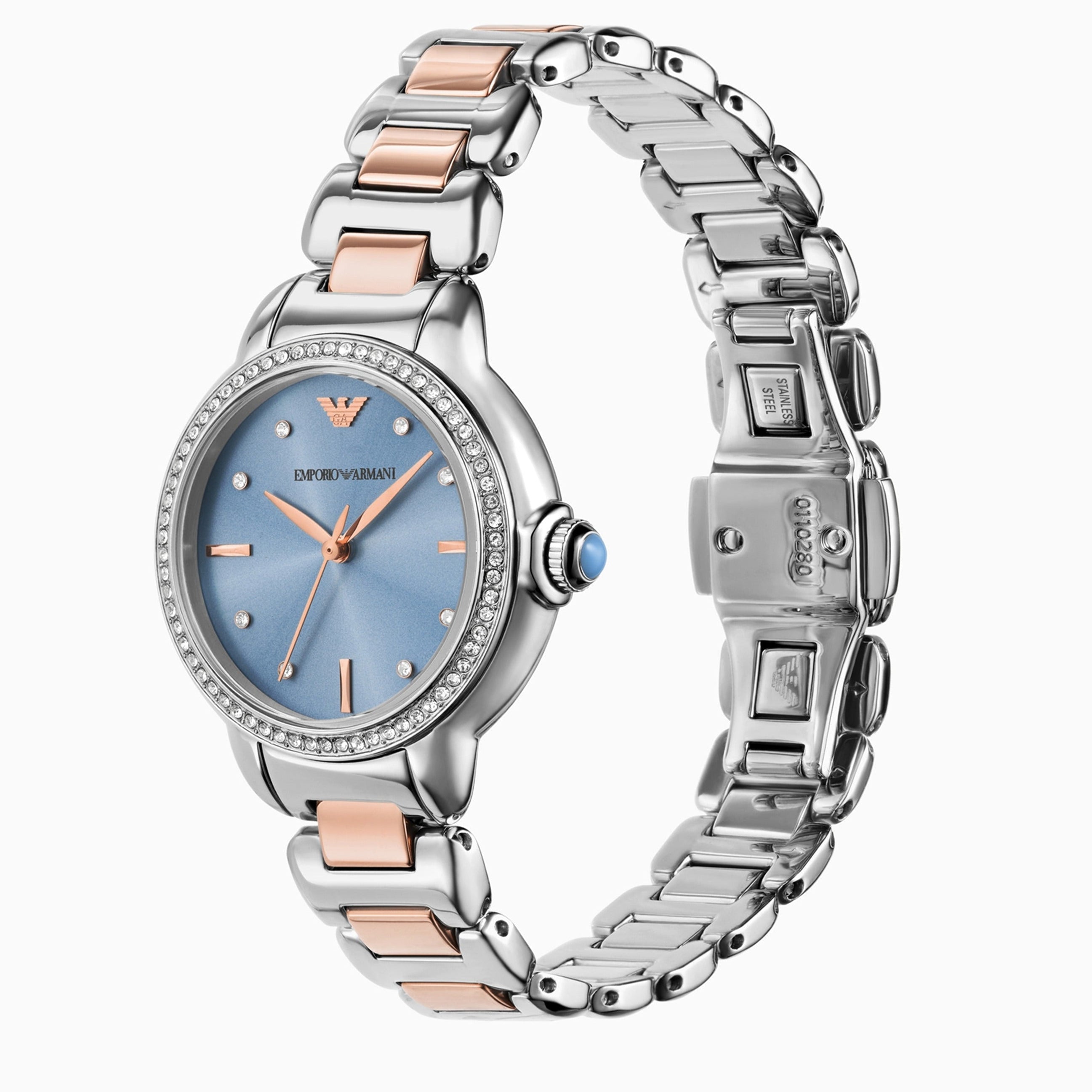 Emporio Armani Three Hand Blue Dial Two Tone Steel Strap Watch for Women - AR11597