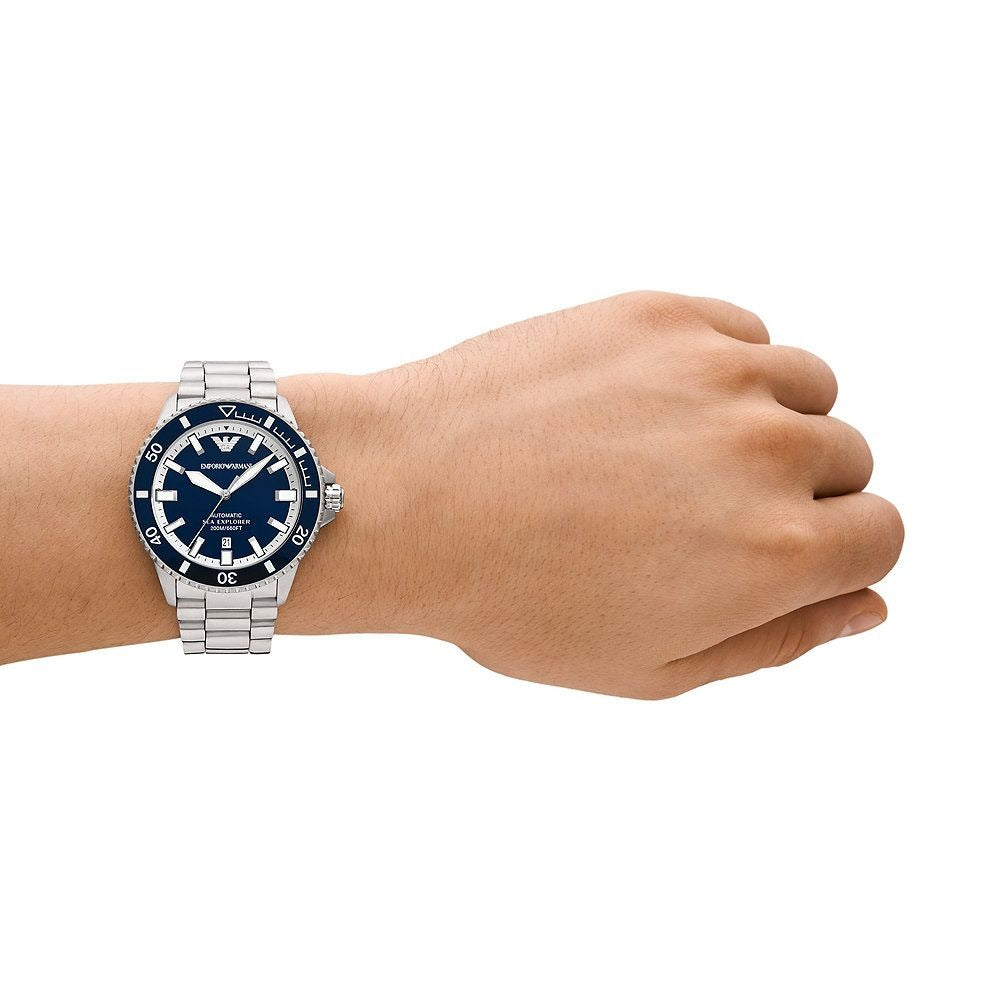 Emporio Armani cBlue Dial Silver Steel Strap Watch for Men - AR60079