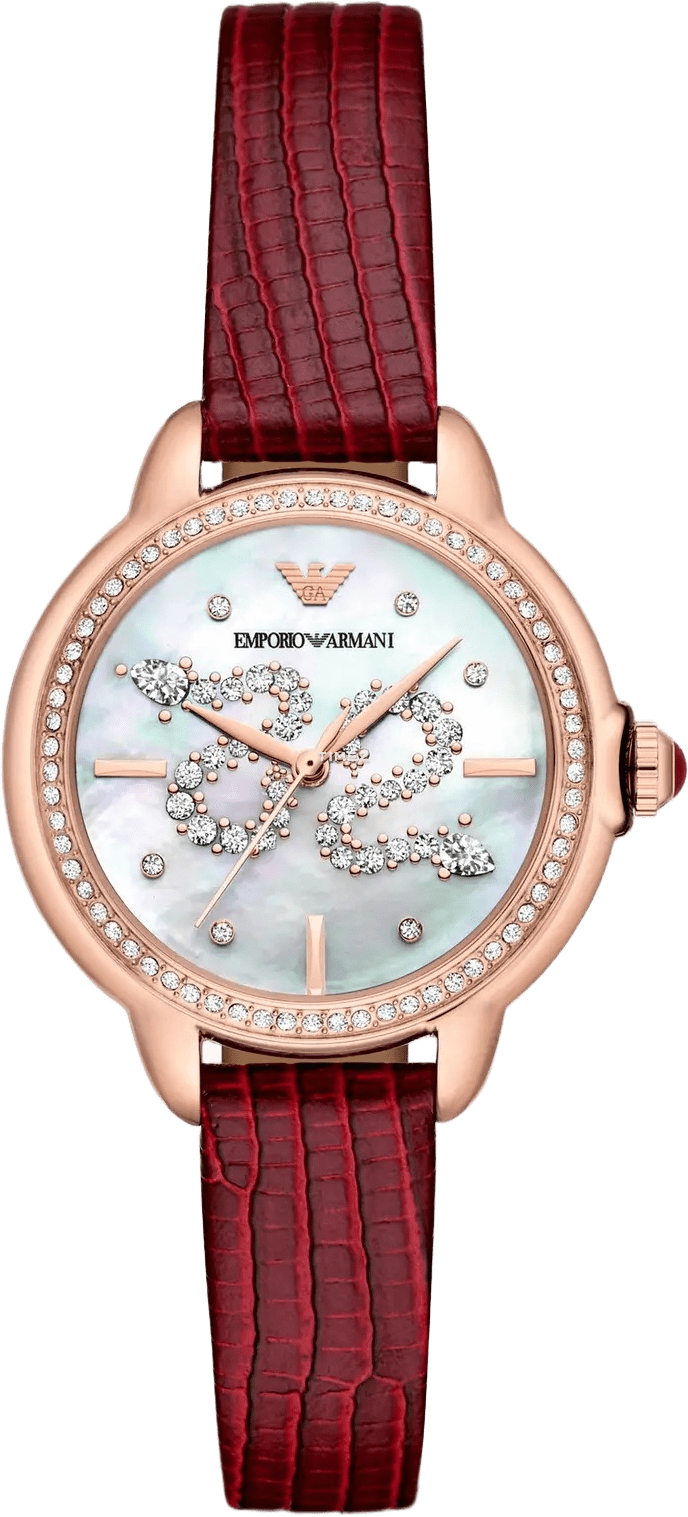 Emporio Armani Mia Mother of Pearl Dial Red Leather Strap Watch for Women - AR11646