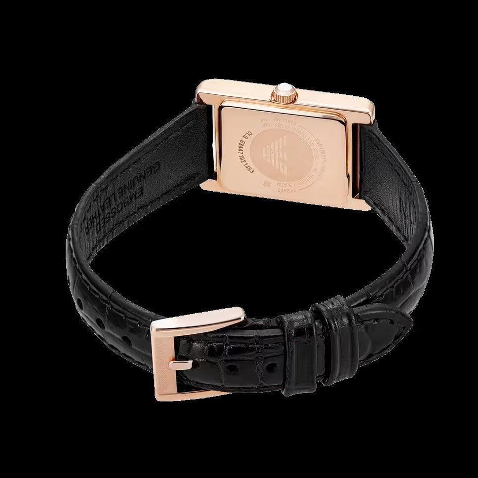 Emporio Armani Genni Silver Dial Black Leather Strap Watch for Women - AR11624