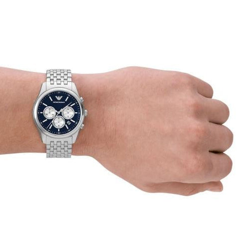 Emporio Armani Antonio Chronograph Blue Dial Silver Steel Strap Watch for Men - AR11582