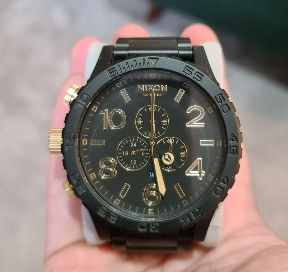 Nixon 51-30 Chronograph Black Dial Black Steel Strap Watch for Men - A083-1041
