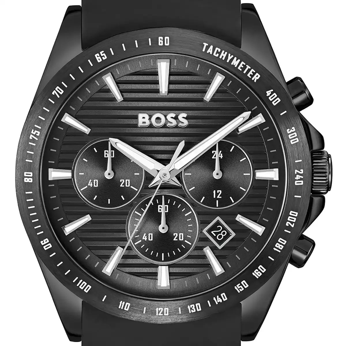 Hugo Boss Strike Chronograph Black Dial Black Rubber Strap Watch for Men - 1514289