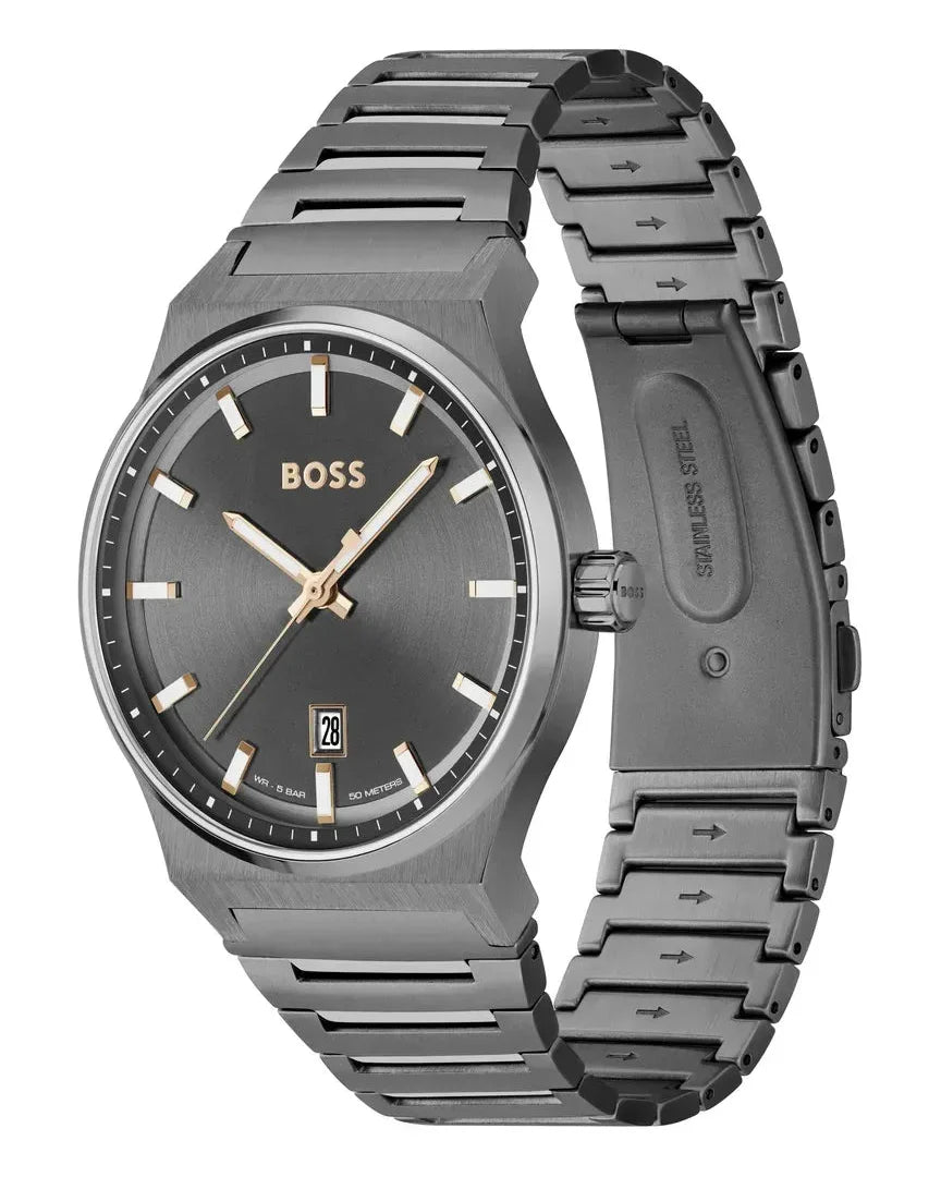 Hugo Boss Candor Grey Dial Grey Steel Strap Watch for Men - 1514078