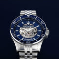 Maserati SFIDA Skeleton Automatic Blue Dial Silver Steel Strap Watch for Men - R8823140011