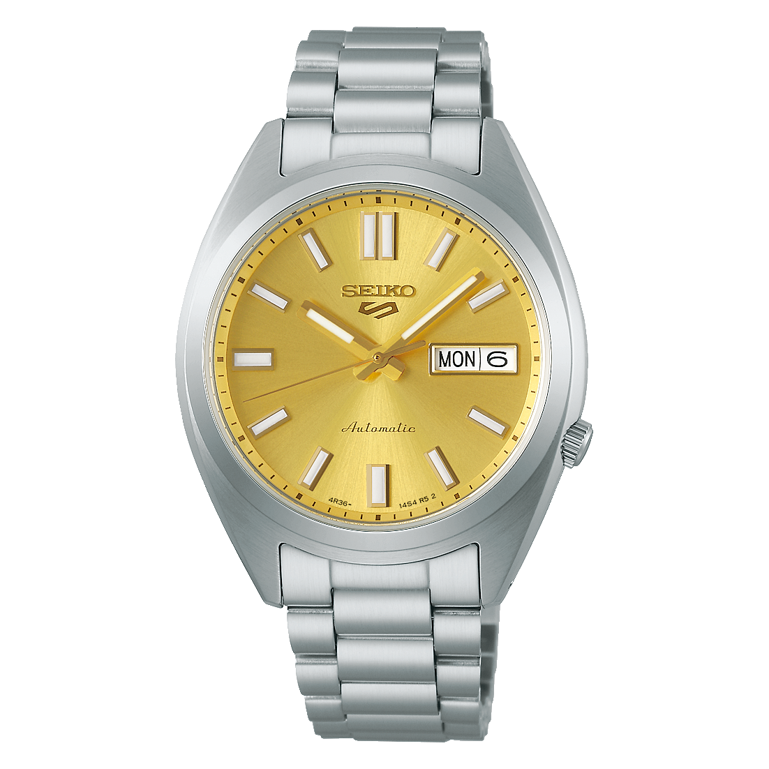Seiko 5 Sports Automatic Gold Dial Silver Steel Strap Watch for Men - SRPL59K1