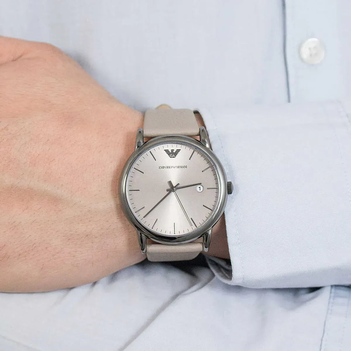 Emporio Armani Luigi Beige Dial Beige Leather Strap Watch for Men - AR11116