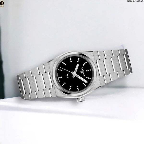 Tissot PRX Quartz Diamonds Black Dial Silver Steel Strap Watch for Women - T137.010.11.056.00