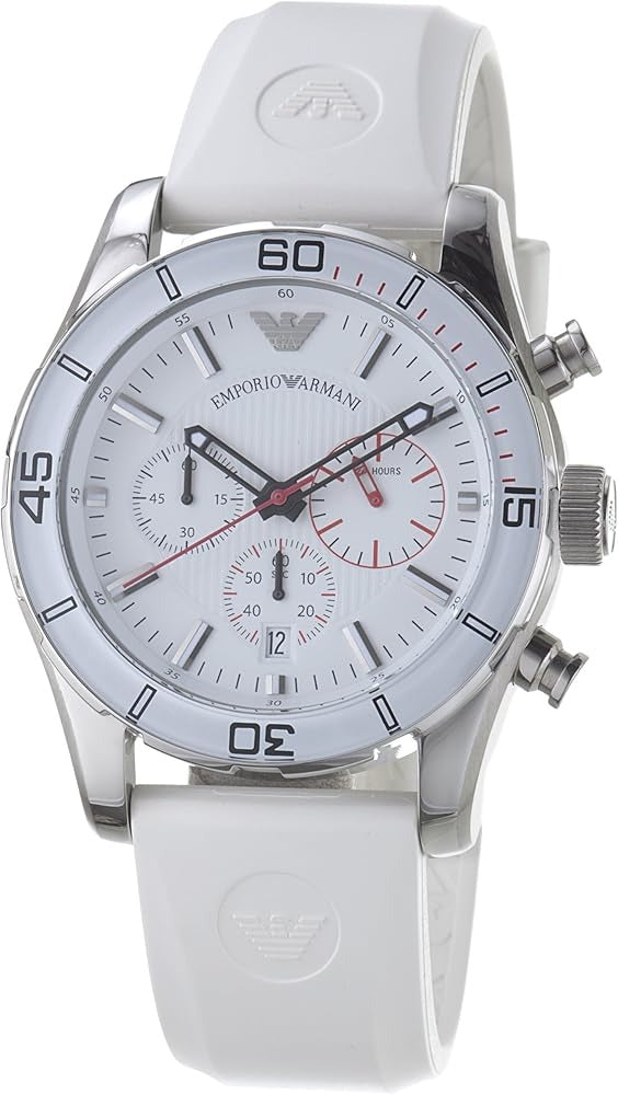 Emporio Armani Sportivo Chronograph White Dial White Rubber Strap Watch for Men - AR5947