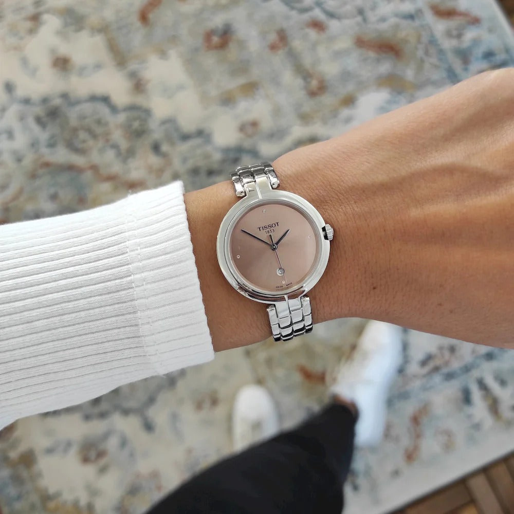 Tissot T-Lady Flamingo Diamonds Pink Dial Silver Steel Strap Watch for Women - T094.210.11.336.00